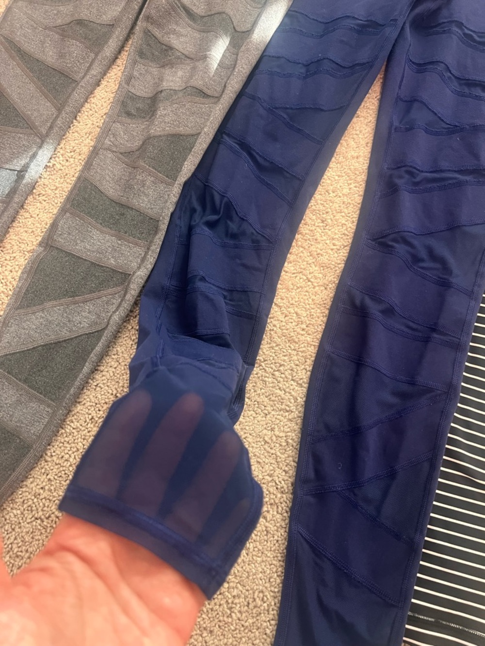 Lululemon Leggings Bundle - Gray/Navy cutouts, Black/Red Signature logo, Striped - Picture 2 of 6